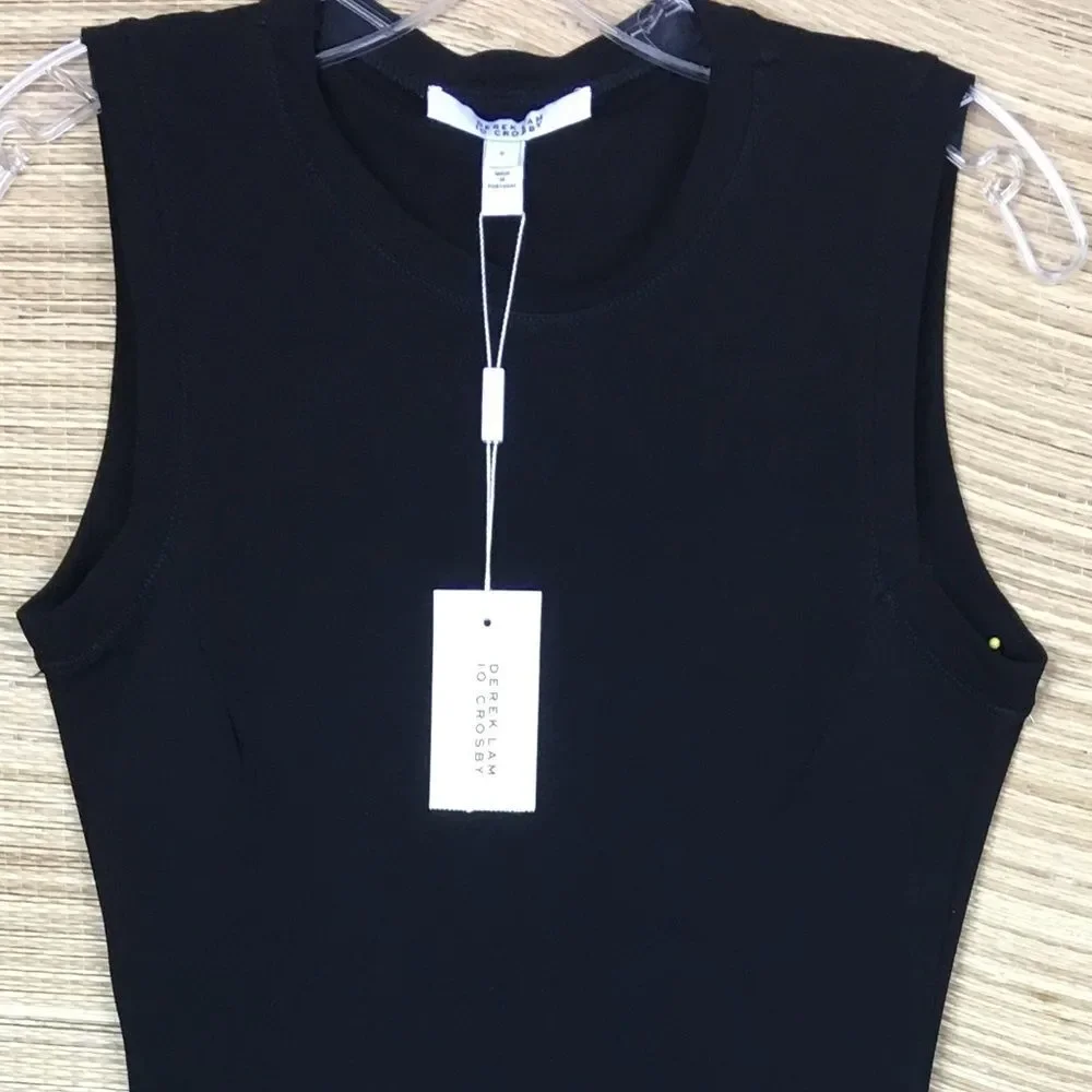 Derek Lam 10 Crosby NEW Silk-Trim Tank Dress Black Made in Portugal Size 8 - Picture 9 of 15